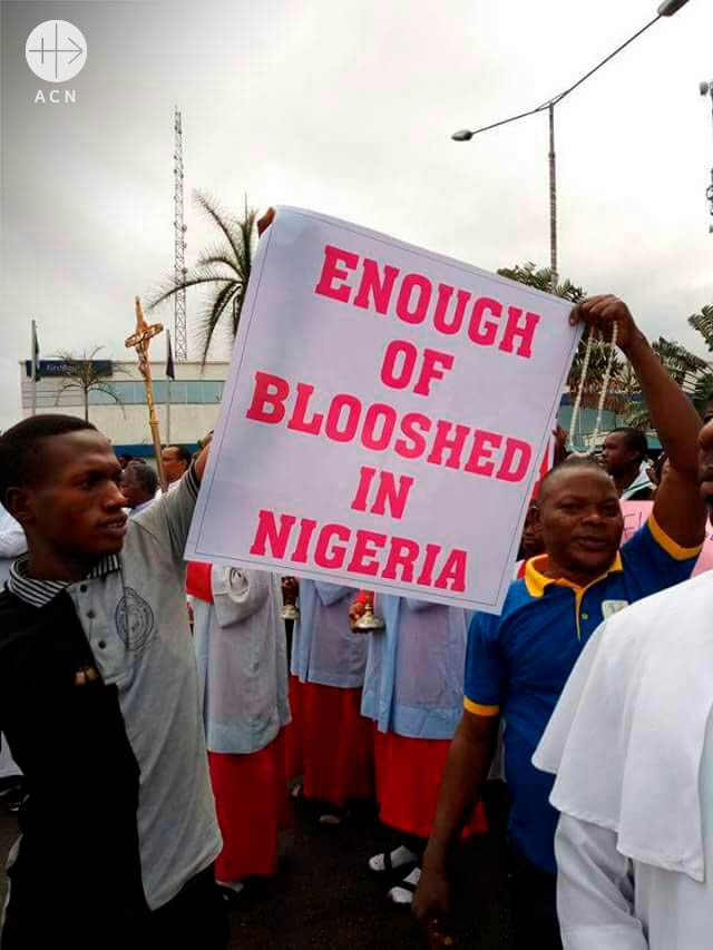 Christians demonstrating peaceful against the bloodshed in Nigeria