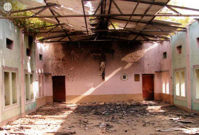 church of St Teresa of the Child Jesus parish in Muniguda, Orissa: Inside the church building after the violent attack