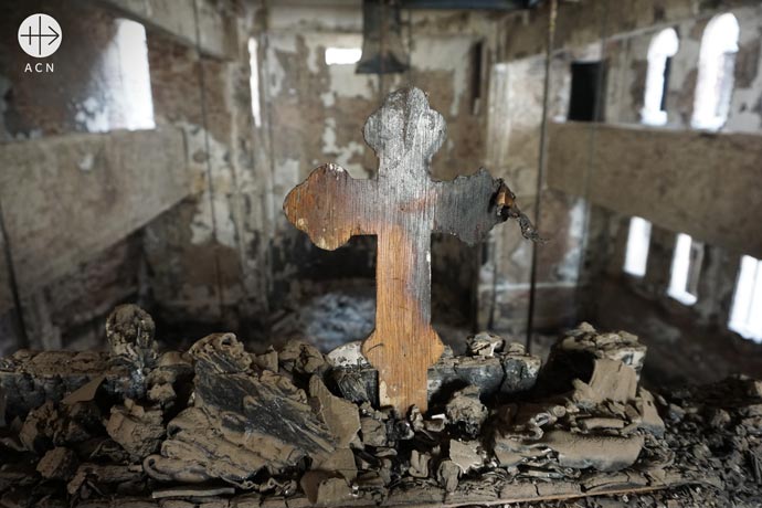 A burnt catechetical cross on the balcony of the Coptic Catholic Cathedral of St George’s, Luxor