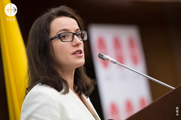 The lawyer Ewelina Ochabt the International Conference "Return to the roots: Christians in the Nineveh Plains" organized by ACN