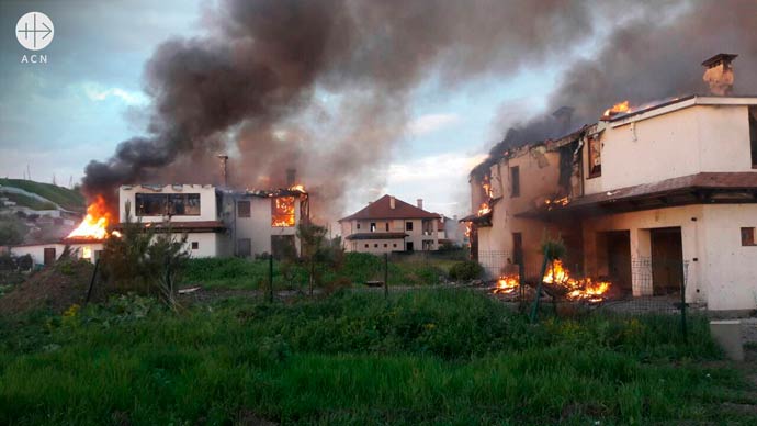 Eastern Ukraine - Burning Houses after missile attack in 2018