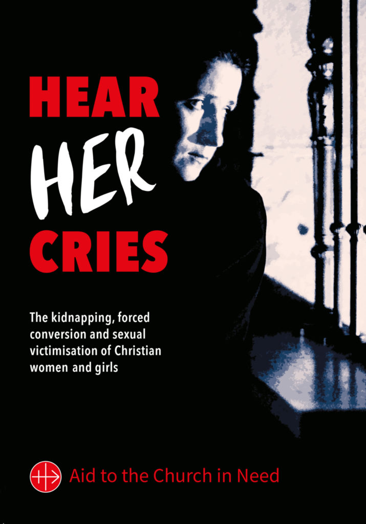 Frontespizio del rapporto "Hear Her Cries: Il rapimento, la conversione forzata e la vittimizzazione sessuale di donne e ragazze cristiane".