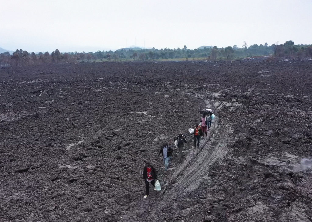 Democratic Republic of Congo: people flying after volcano eruption