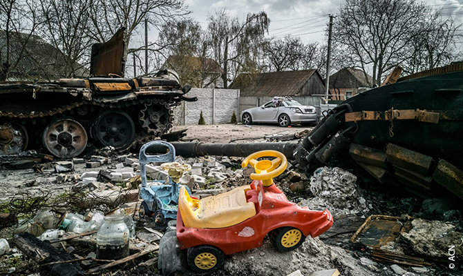 Destrucción en Bohdanivka, Ucrania