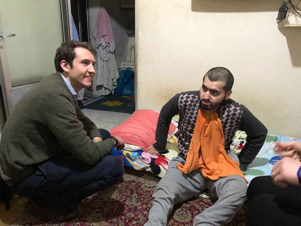 Xavier Stephen Bisits (on the left), Head of Section for Lebanon & Syria visits a family living in Bourj el Hammoud, a poor district of Beirut. This family benefits from the financial assistance project organised by the Sisters of the Sacred Hearts of Jesus & Mary.