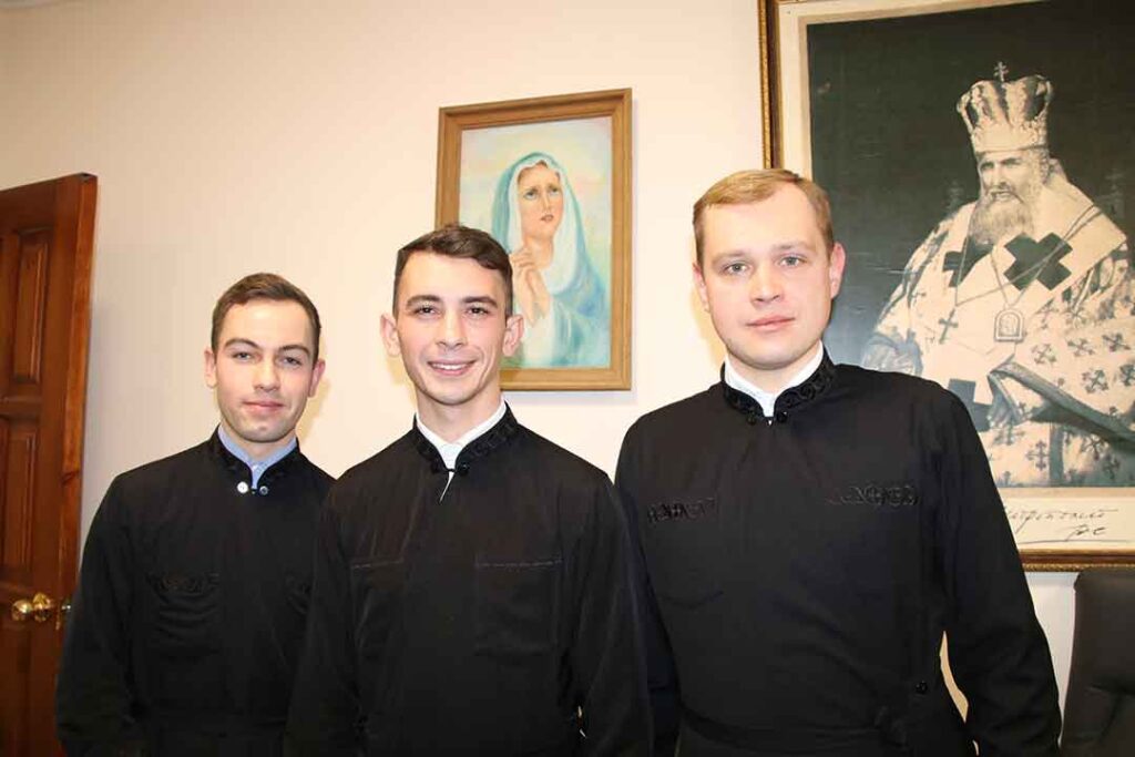 Seminarians from left to right: Mark, Ruslan and Vitali, whose father died in the war in December 2022