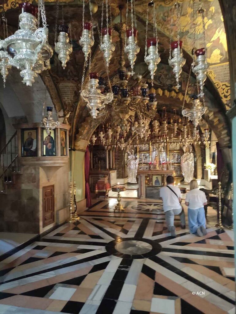 The Church of the Holy Sepulchre, normally packed with tourists, almost empty
