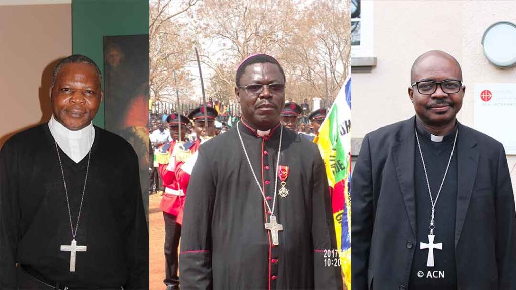 Dieudonné Cardinal Nzapalainga, Bishop Nestor-Désiré Nongo-Aziagbia, Bishop Bertrand Guy Richard Appora-Ngalanibé (from left to right)
