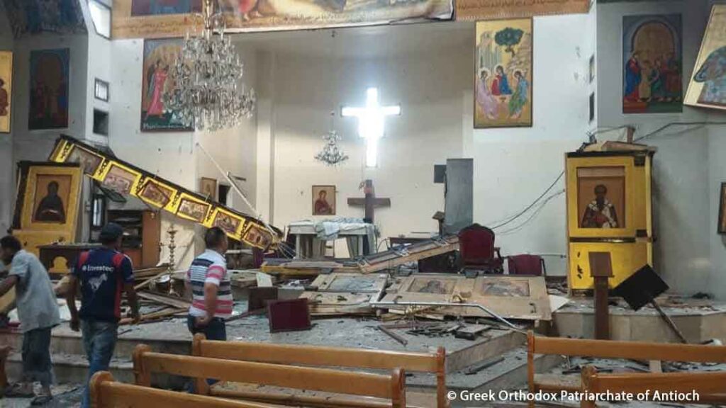 The bomb destroyed much of the interior of St. Elias Church, in Damascus