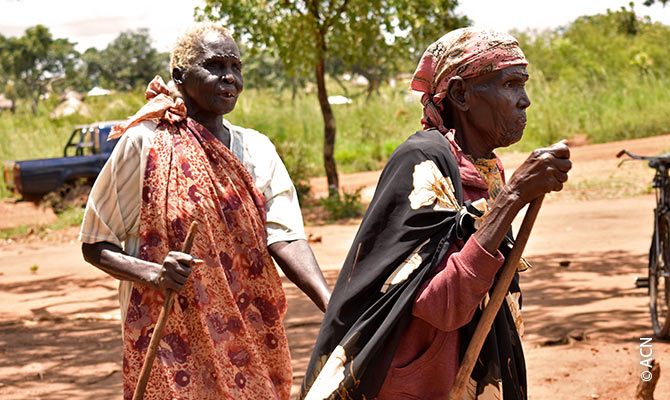 Two old women at the Bidibidi refugee camp.