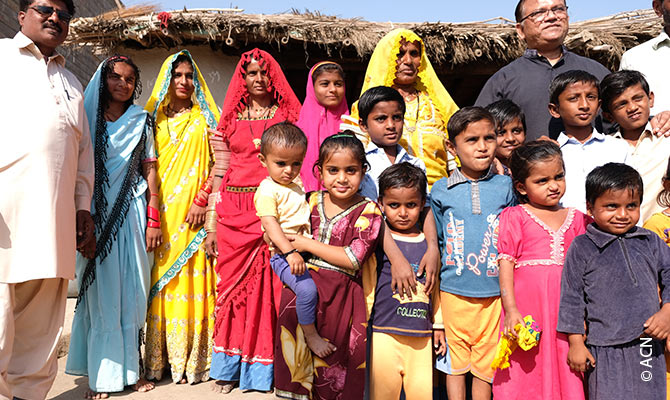 Bishop Samson Shukardin visiting the village of Bethlehem in the diocese of Hyderabad.