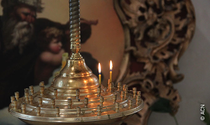 Candles in the Greek-Catholic Church in Kiev.