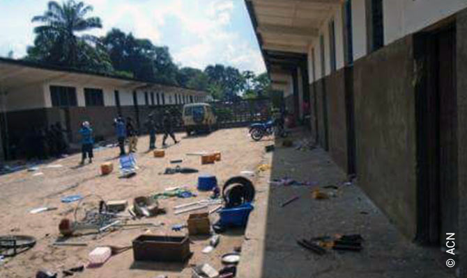 The aftermath of acts of violence against the Church on 19 February 2017 in the seminary of Kananga.